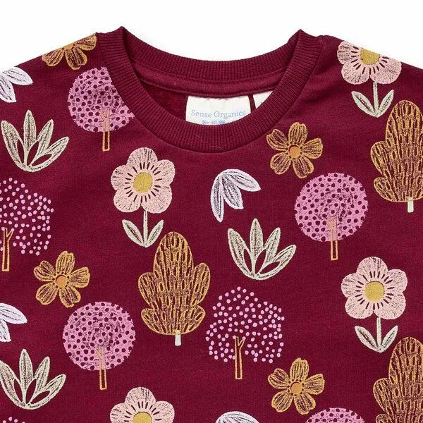 Sense Organics Sense Organics Mädchenkleid mit Blumendruck auf Weinrot, Modell JOLA, Red, – Produktbild 3 von 4