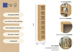 OTTO home Bücherregal Soeren Regal B/T/H: 40/29/220 cm, Kiefer FSC®-zertifiziert, 7 Fächer und 6 Einlegeböden – Produktbild 1 von 1