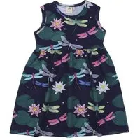 Walkiddy Kinderkleid GOTS zertifiziert Bio-Baumwolle 95/5 Elasthan Dunkelblau Libellen-Print ärmellos bequem – Walkiddy – Produktbild 1 von 1