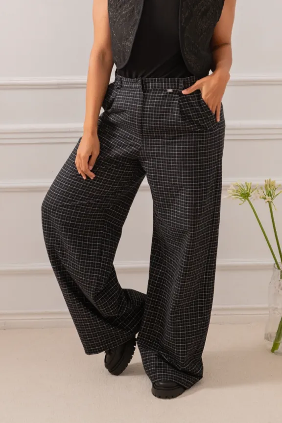 WiDDA WiDDA Damen vegan Hose Marlene Cano Minicheck-Flanell Schwarz, Schwarz, – Produktbild 2 von 2