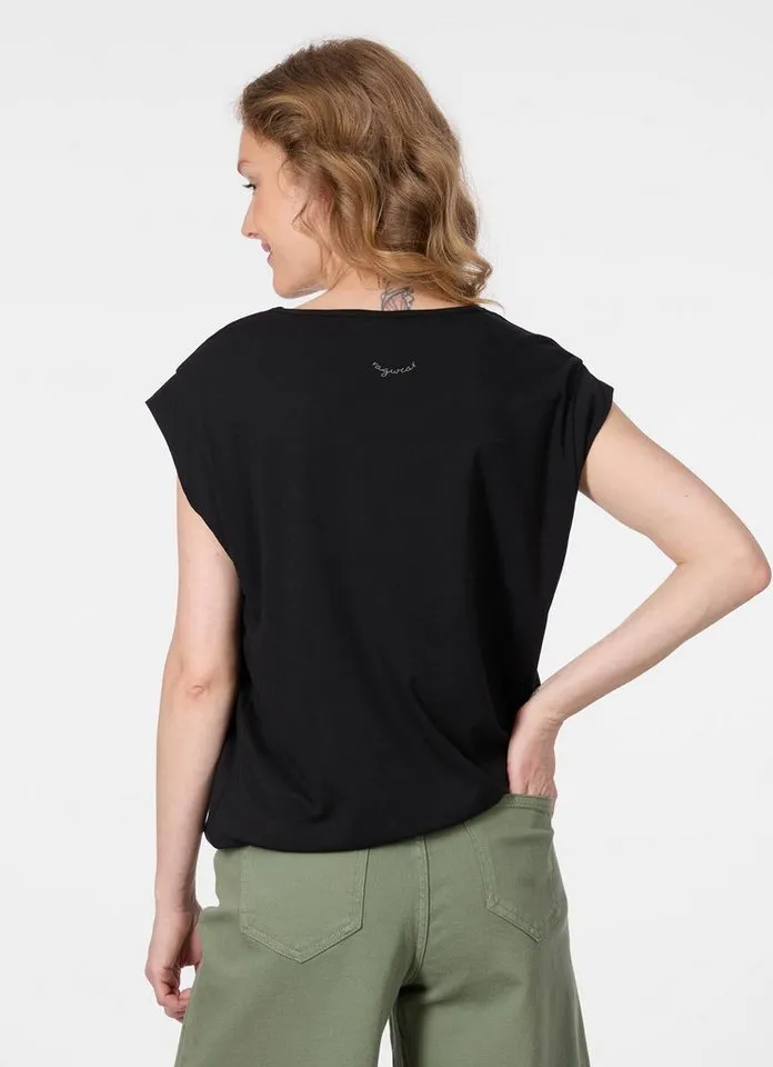 ragwear ragwear Kurzarmshirt TULSA Fließendes Material mit Gummizug in unifarbener Optik, Schwarz, – Produktbild 2 von 2