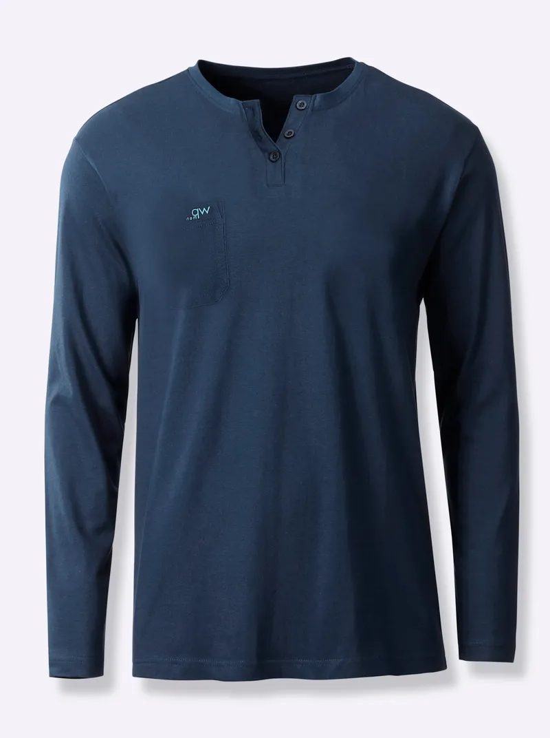 wäschepur men Schlafanzug-Shirt dunkelblau, Dunkelblau, – Produktbild 1 von 2