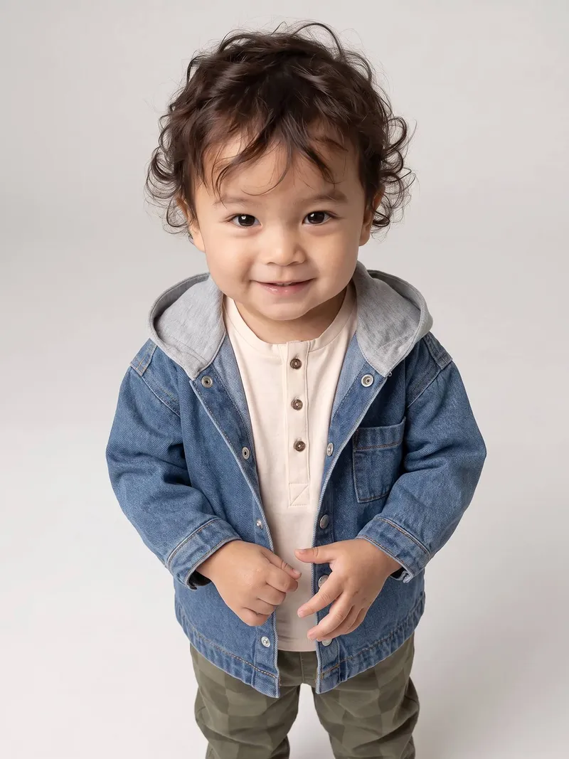Vertbaudet Baby Jeanshemd mit Kapuze, Blue stone, – Produktbild 3 von 4