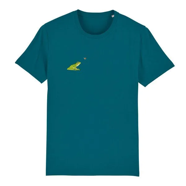 Spangeltangel Spangeltangel T-Shirt bedruckt, Frosch, nachhaltig, Biobaumwolle, Herren, Natur, Insekt, Türkis, – Produktbild 1 von 3
