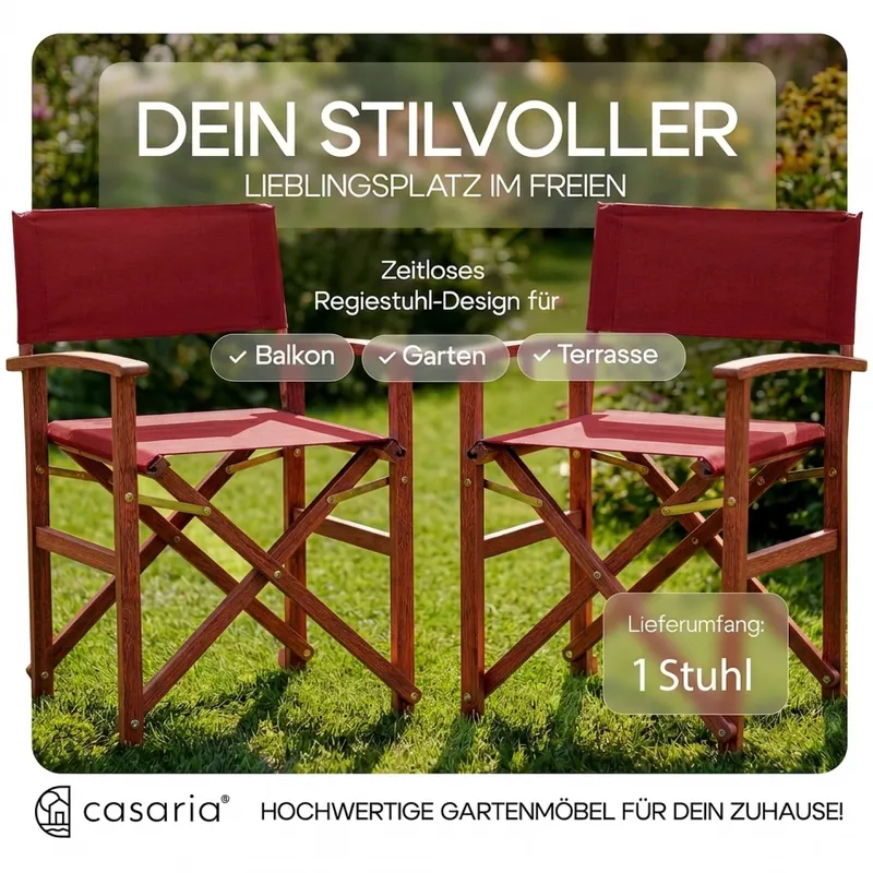 Casaria® Regiestuhl Rot 2er-Set Eukalyptusholz FSC®-zertifiziert Klappbar – Produktbild 2 von 2