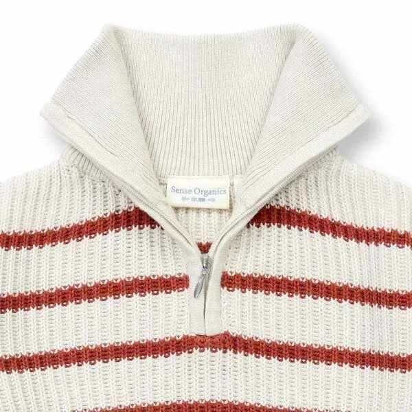 Sense Organics Sense Organics Kinder Strickpullover in Cremeweiß-Terrakottarot Melange geringelt, Modell LOORCA, Rose, – Produktbild 3 von 4