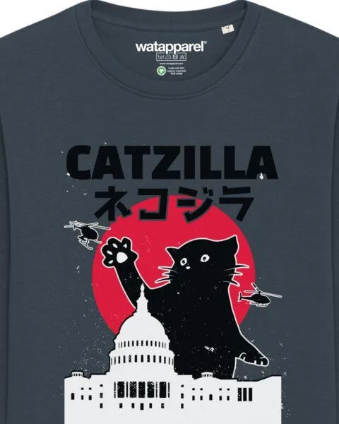watapparel watapparel Sweatshirt Unisex Catzilla, India ink grey, – Produktbild 3 von 3