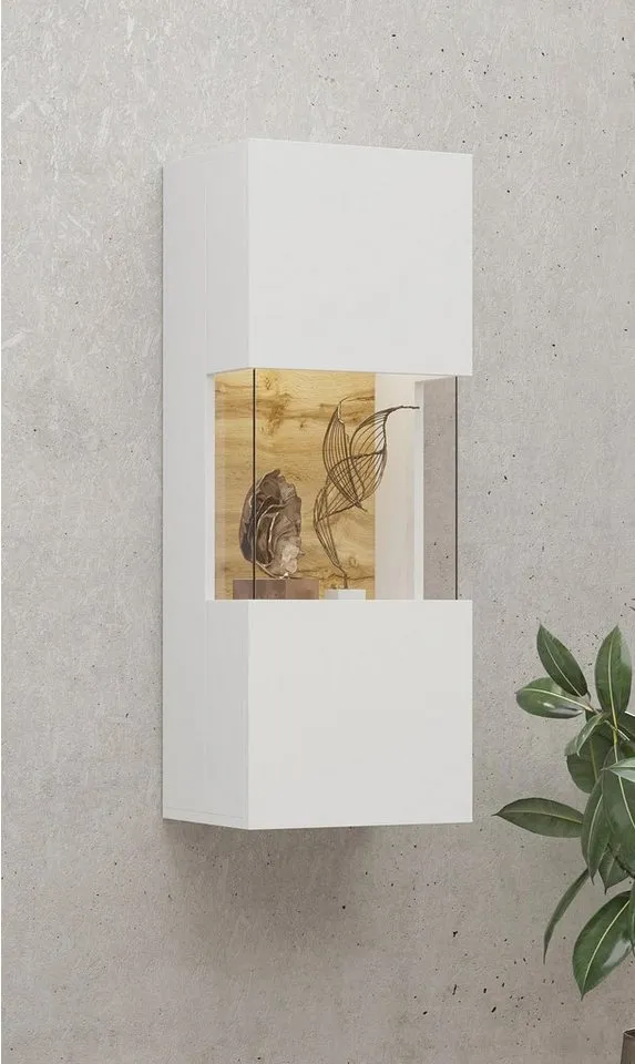 Home affaire Hängevitrine Ava, Breite 36 cm, hängend montierbar moderne grifflose Vitrine, Eckverglasung, Weiß, – Produktbild 2 von 5