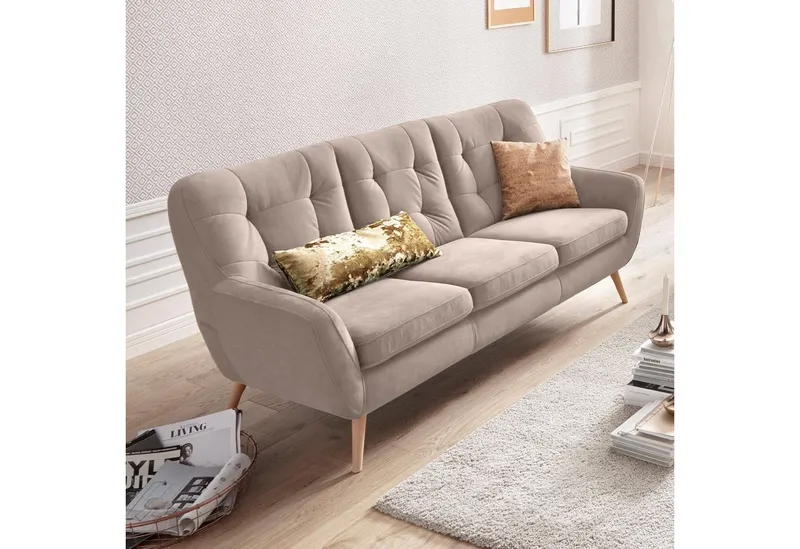 exxpo - sofa fashion 3-Sitzer Scandi, bequem, aufwendige Rückenpolsterung für mehr Sitzkomfort, aktuelle Farben in hochwertigen Bezugsqualitäten, Holzfuß, Grau, – Produktbild 1 von 5