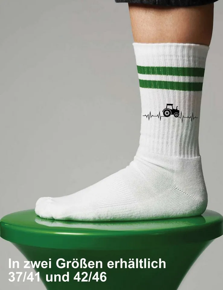 Youth Designz Tennissocken Unisex Socken "Heartbeat Traktor" Aufdruck lustig Geschenk Statement mit verstärkter Verse und Zehenbereich, Grün, – Produktbild 2 von 5