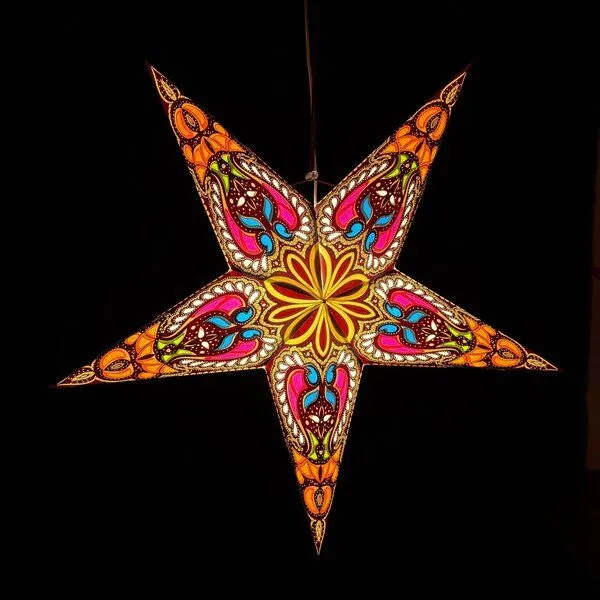 MoreThanHip MoreThanHip Moravian Vielzackiger weißer Weihnachtsstern aus Papier & Beleuchtungskabel - Jaipur – Produktbild 2 von 8
