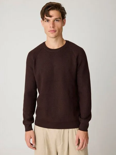 KnowledgeCotton Apparel KnowledgeCotton Apparel Rundhalsausschnitt-Pullover aus Bio-Merinowolle, Braun-chocolate-torte, – Produktbild 1 von 3