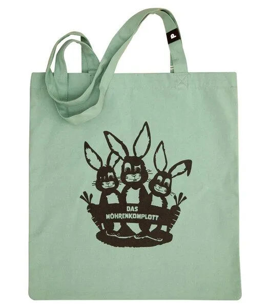 päfjes päfjes Feste Baumwolltasche /Bio - Hasen/Möhrenkomplott, Mint, – Produktbild 1 von 2
