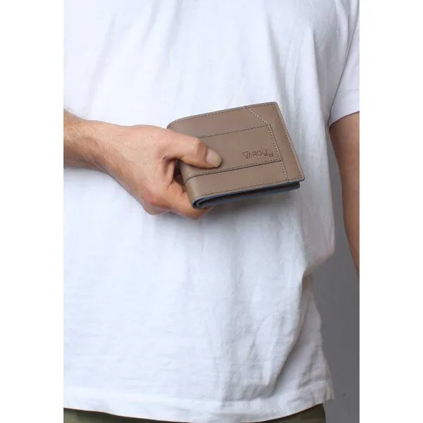 Vargu Vargu Echtleder Geldbörse KON 1-L, Taupe - sky blue, – Produktbild 3 von 4