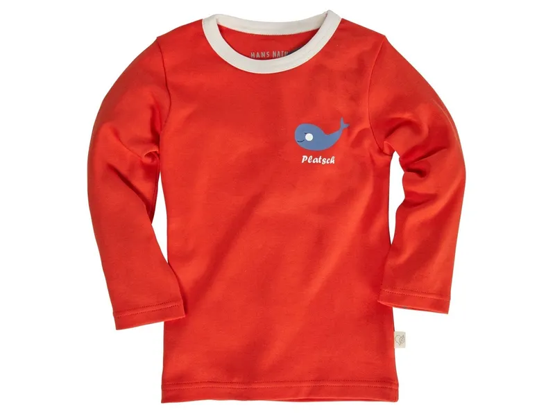 HANS NATUR Kinder Langarmshirt Bio-Baumwolle rot mit Druck Gr.98/104, Rot, – Produktbild 1 von 2
