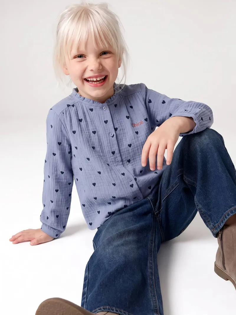 Vertbaudet Vertbaudet Mädchen Hemdbluse aus Musselin, Blau chambray, – Produktbild 2 von 4