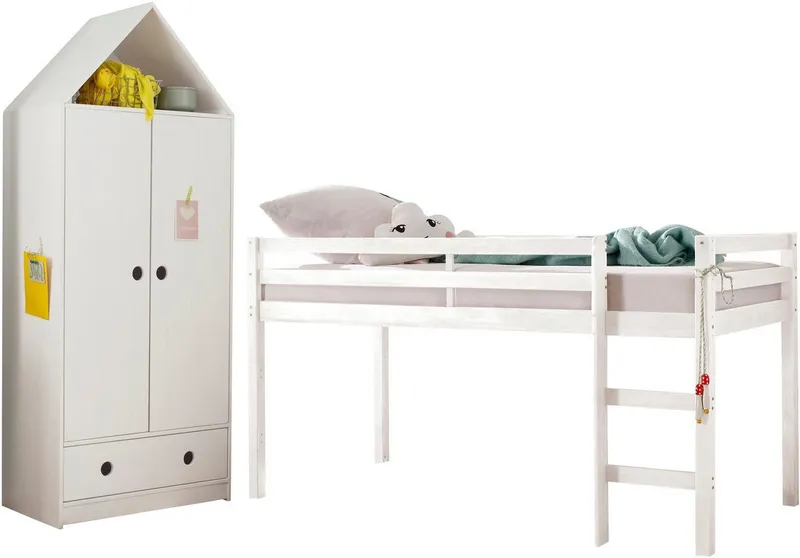 OTTO home Hochbett Alpi aus schönem massivem Kiefernholz, Außenmaßenbreite 103 cm, Weiß, – Produktbild 3 von 5