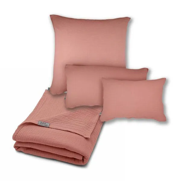 Hutch&Putch Hutch&Putch Musselin-Sommerbundle für warme Nächte (Sommerdecke 200x135 + Kopfkissenbezug nach Wahl) aus 100% Bio-Baumwolle - Handmade in Germany, Altrosa, – Produktbild 1 von 2