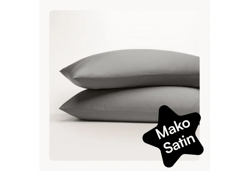 Seralino Kissenbezüge Mako Satin Kissenbezug (100% Bio Baumwolle) weich, hautfreundlich, (2 Stück), Fairtrade/ GOTS zertifizierte uni Kissenhülle mit Reißverschluss, Grau|schwarz, – Produktbild 1 von 5