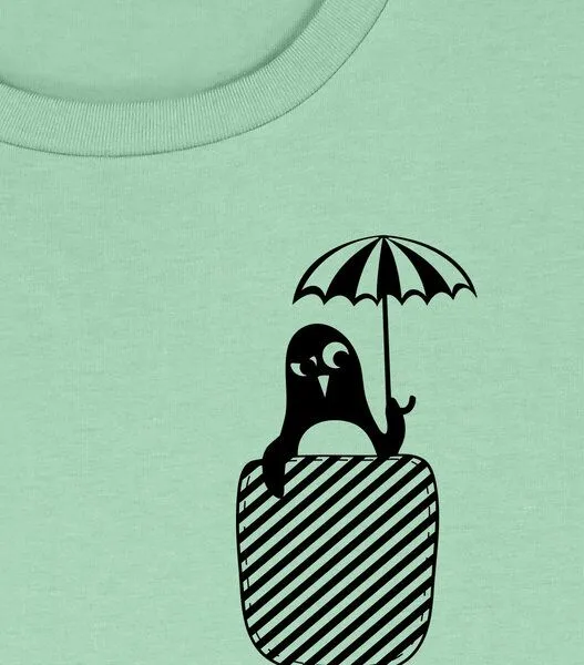 päfjes päfjes Pinguin Paul mit Schirm - Fair Bio Vegan - Frauen T-Shirt, Grün (jade), – Produktbild 4 von 4