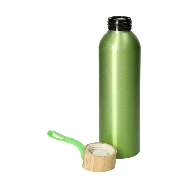 elasto elasto Aluminiumflasche "Bamboo" 0,6 l mit Bambusdeckel, Grün, – Produktbild 2 von 3