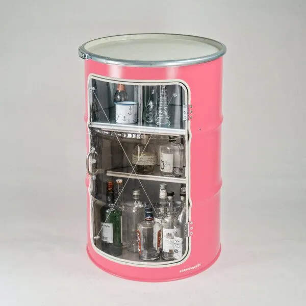 Lockengelöt Lockengelöt Hausbar Vitrine aus einem Hamburger Ölfass, Altrosa (gepulvert), – Produktbild 2 von 3