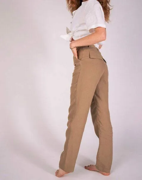 Aatise Aatise Karottenhose aus 100% Leinen mit halbhoher Taille Zigarette, Beige, – Produktbild 1 von 4