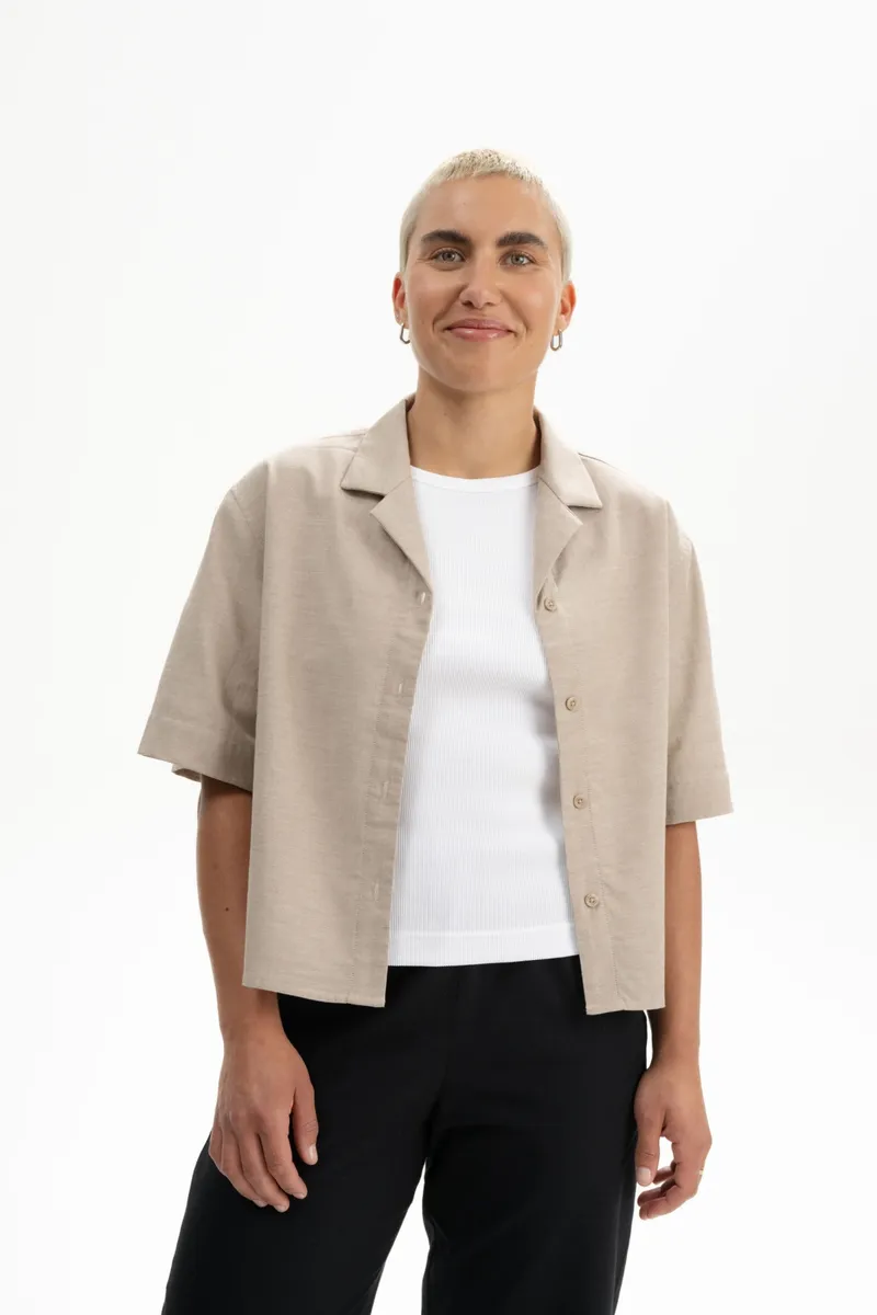 MELA MELA Damen vegan Shirt Kurzarm Tavleen Birch Melange Beige, Beige, – Produktbild 2 von 2
