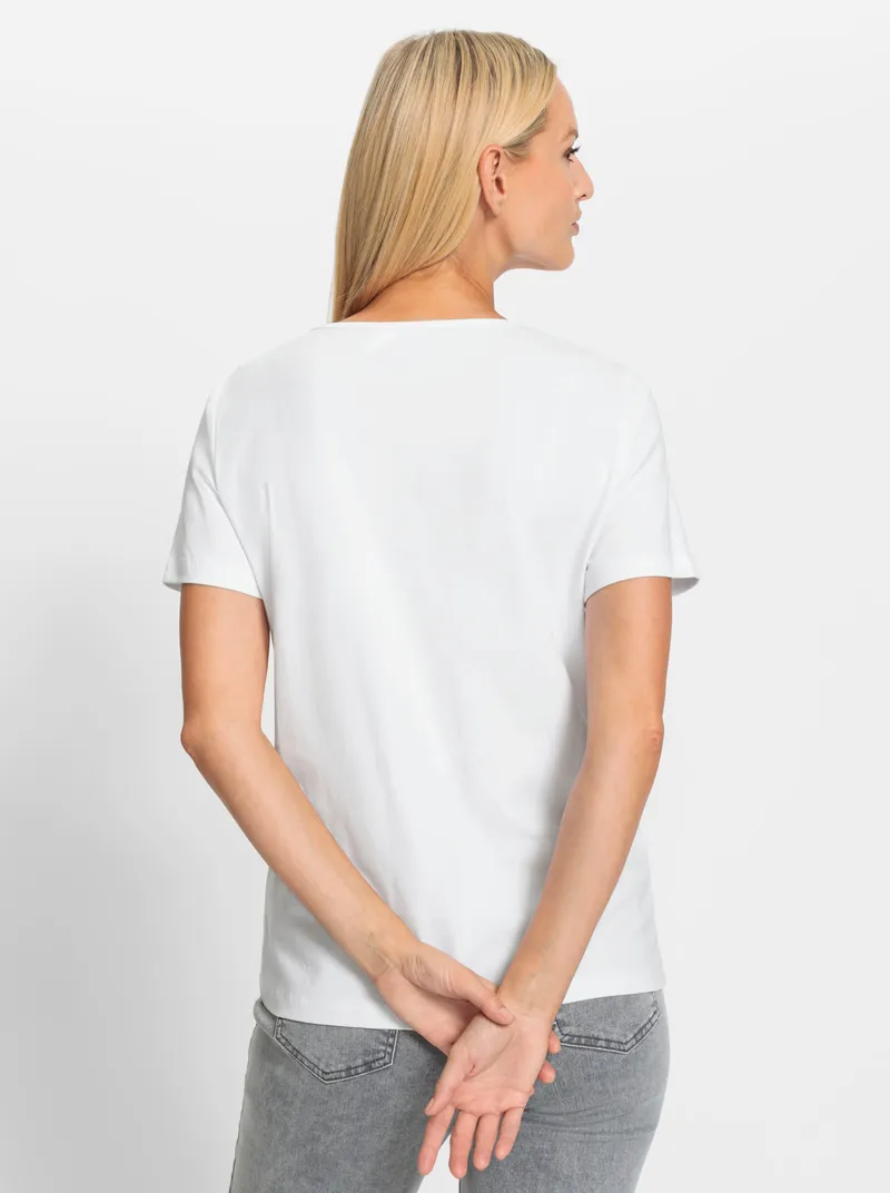 heine Kurzarmshirt weiß-koralle-bedruckt, Weiß-koralle-bedruckt, – Produktbild 1 von 2