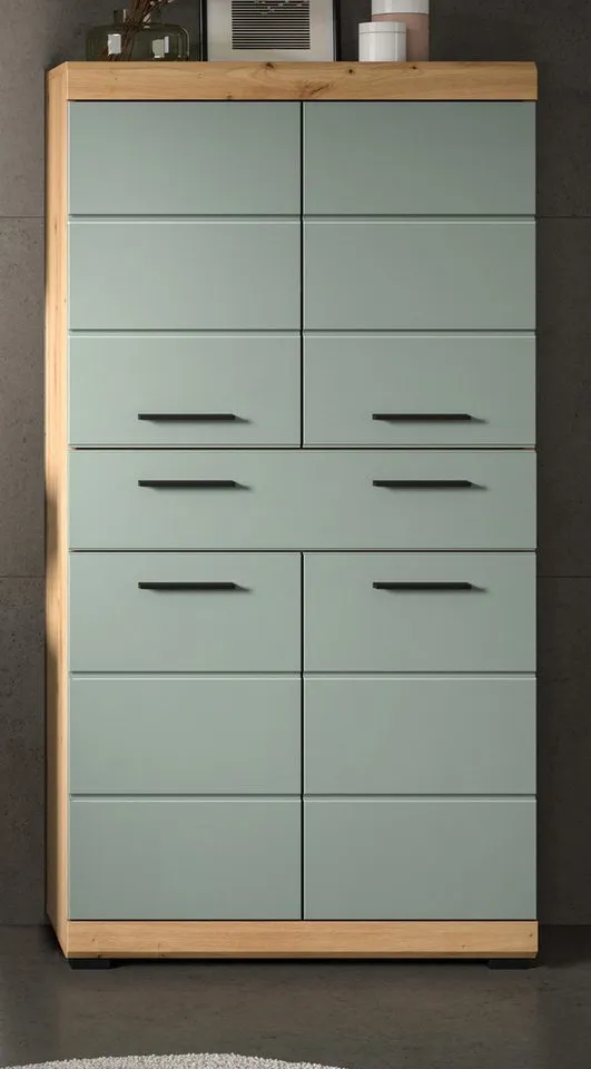 Inn.Furn Midischrank Shawn (Badschrank in Salbei und Artisan Eiche, 4-türig, 74 x 141 cm) mit viel Stauraum, Beige, – Produktbild 3 von 5