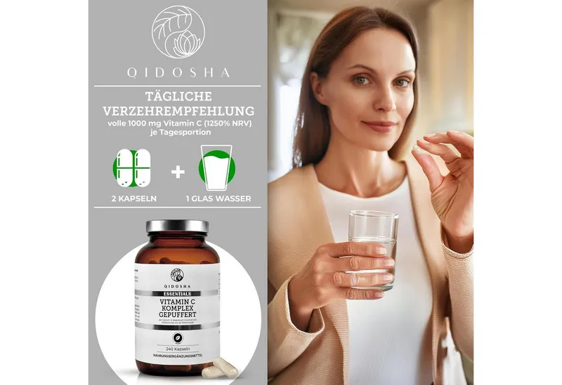QIDOSHA Vitamin C Komplex gepuffert Kapseln, 240 St., 187.4 g, Mit Bioflavonoiden – Produktbild 3 von 5