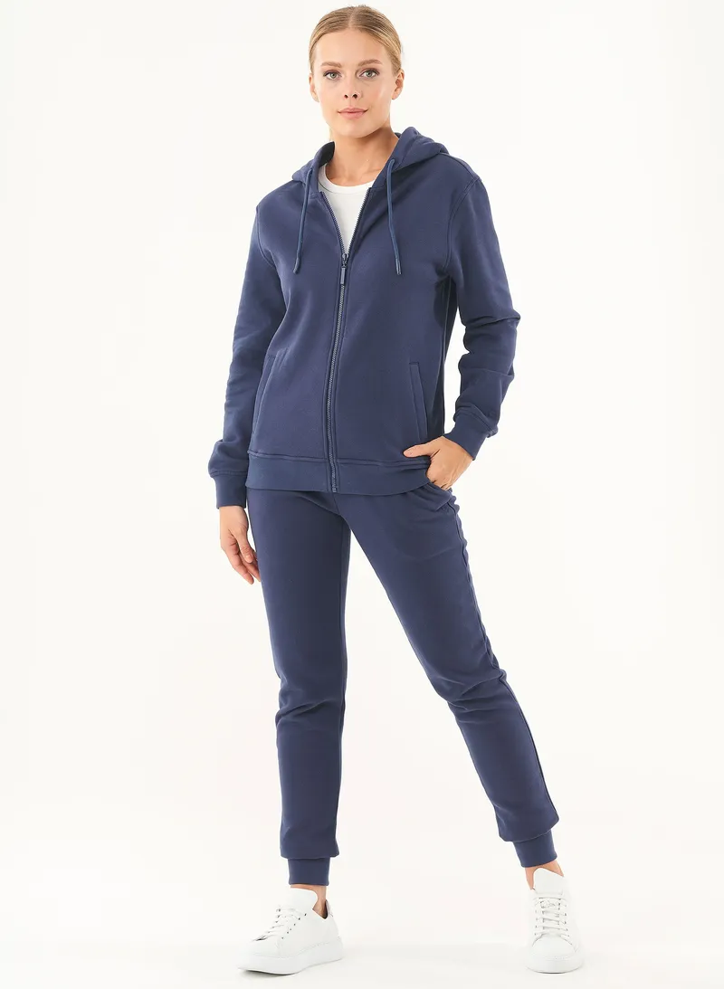 ORGANICATION ORGANICATION Damen vegan Soft-Touch-Kapuzenshirt Mit Reißverschluss Navy, Dunkelblau, – Produktbild 1 von 2