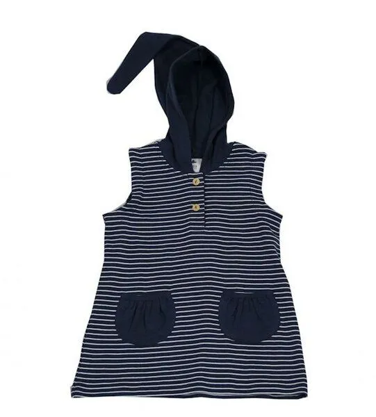 Leela Cotton Leela Cotton Tunika Kapuzenkleid Bio-Baumwolle 2031, Naturweiß/indigo, – Produktbild 1 von 1