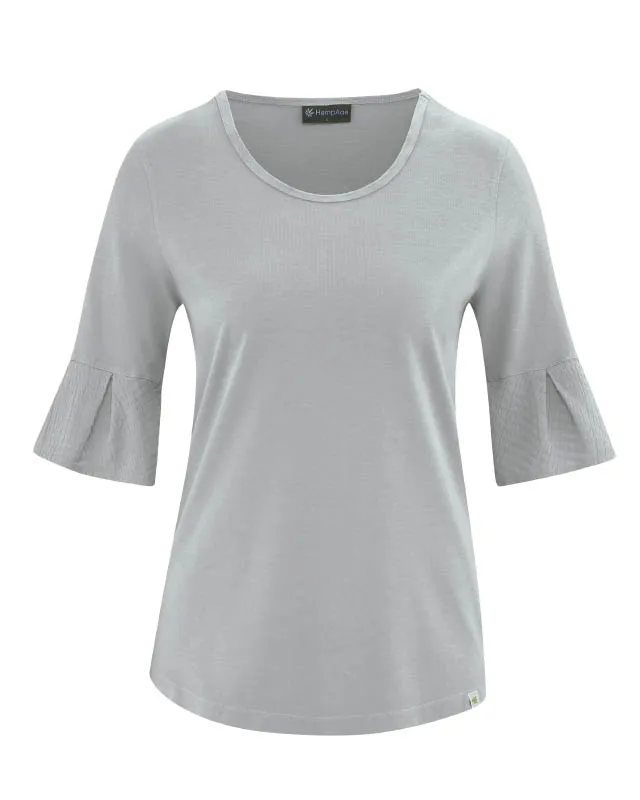 HempAge Hempage Damen vegan T-Shirt Mit Glockenärmeln Quarzgrau, Grau, – Produktbild 2 von 2