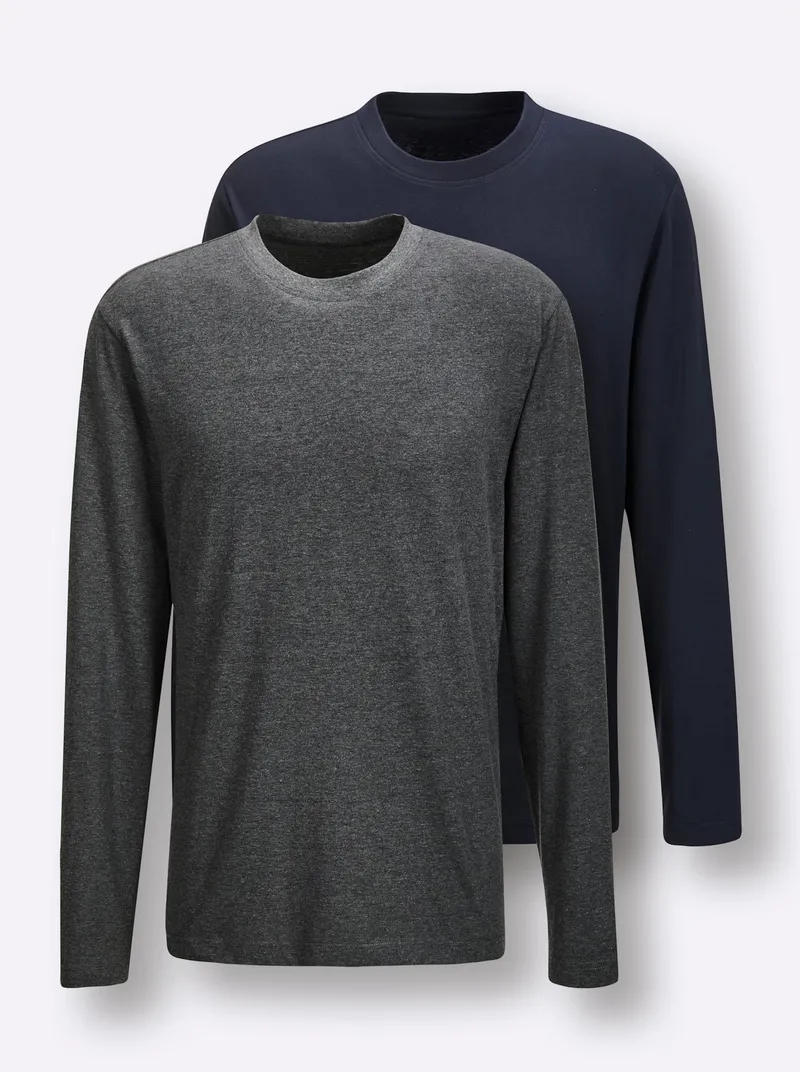 wäschepur men Schlafanzug-Shirt marine + anthrazit-meliert, Marine + anthrazit-meliert, – Produktbild 1 von 3