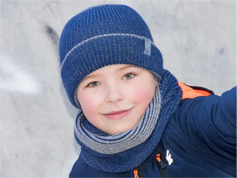 Pickapooh Pickapooh Kinder Mütze "Walter" Bio Schurwolle marine-grau Gr.1 (48-50), Blau, mehrfarbig, – Produktbild 2 von 2