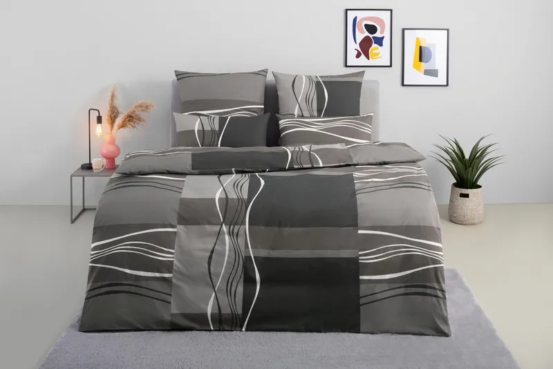 OTTO home Bettwäsche Kelian in Gr. 135x200, 155x220 cm u.a. Bettwäsche-Set mit Baumwolle, Linon, 3 teilig, in verschiedenen Qualitäten, gemusterte Bettwäsche, Grau, – Produktbild 2 von 5