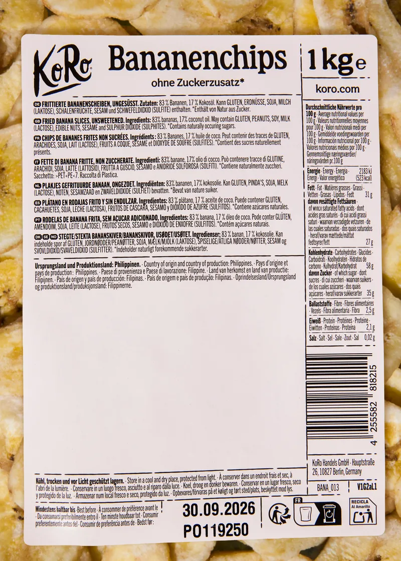 KoRo Bananenchips ohne Zuckerzusatz | 1 kg – Produktbild 1 von 5