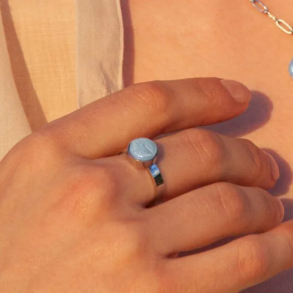 ALEXASCHA ALEXASCHA Größenverstellbarer Ring mit Stein, Himmelblau, – Produktbild 3 von 4