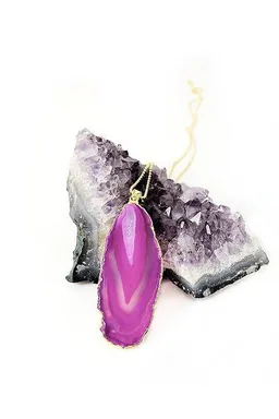 Crystal and Sage Crystal and Sage Achat Halskette vergoldet mit rosa Achatscheibe – Produktbild 1 von 1