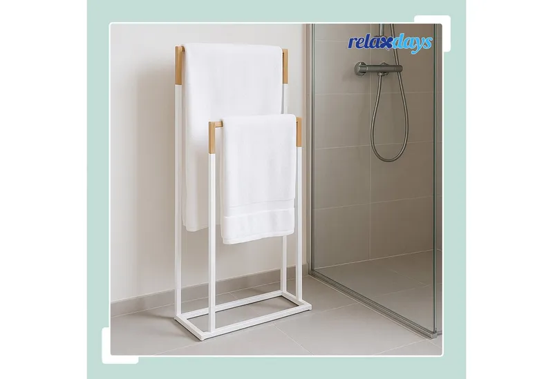 RELAXDAYS RELAXDAYS Handtuchständer mit 2 Stangen, Braun|weiß, – Produktbild 3 von 5