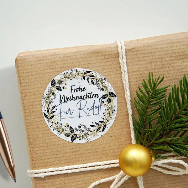 Fines Papeterie Fines Papeterie 50 Aufkleber WEIHNACHTSKRANZ 5cm rund auf Rolle Recyclingpapier verschiedene Motive – Produktbild 6 von 6