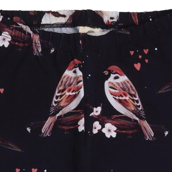 Walkiddy Kinder Leggings GOTS-zertifiziert aus Bio-Baumwolle dunkel mit Spatzen-Motiv – Walkiddy, Pink, – Produktbild 2 von 2