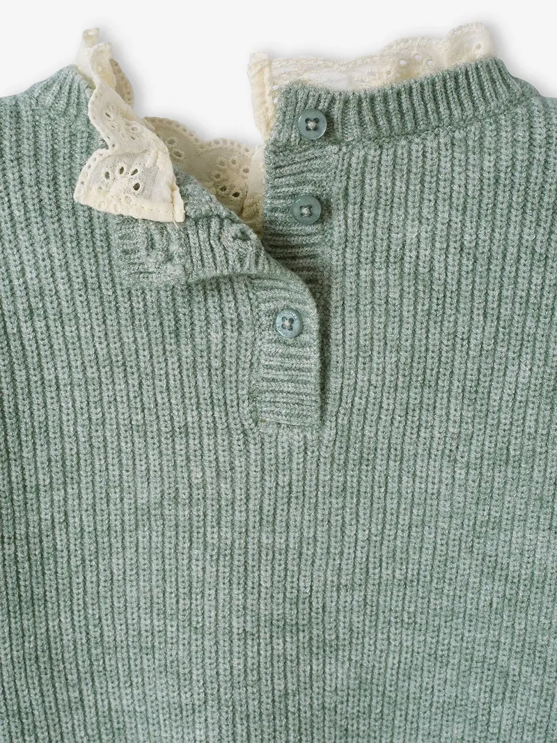 Vertbaudet Vertbaudet Baby Pullover mit Volantkragen Geschwister-Capsule, Salbeigrün, – Produktbild 4 von 4