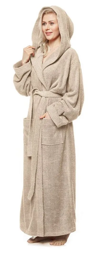 Arus Arus Damenbademantel Pandora, extra lang, mit Kapuze, 100% Baumwolle, für Spa & Zuhause, langform, 100% Baumwolle, Kapuze, Gürtel, mit Kapuze, extra lang, 100% Baumwolle, Braun, – Produktbild 1 von 5