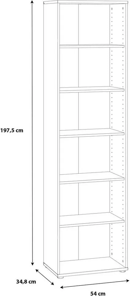 FORTE Regal Tempra, Mehrzweckregal schmal, Höhe 197,5 cm, 5 Ablageböden, Höhe ca. 197,5 cm, Weiß, – Produktbild 4 von 4