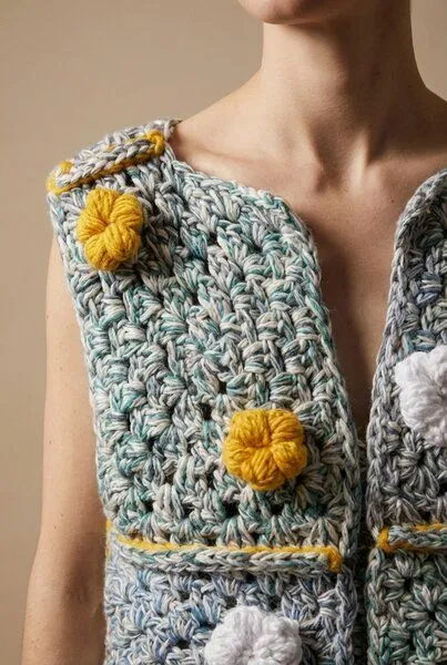 KnitToChange KnitToChange Handgehäkelte Weste mit 3D-Blumen aus recyceltem Garn – Produktbild 2 von 4