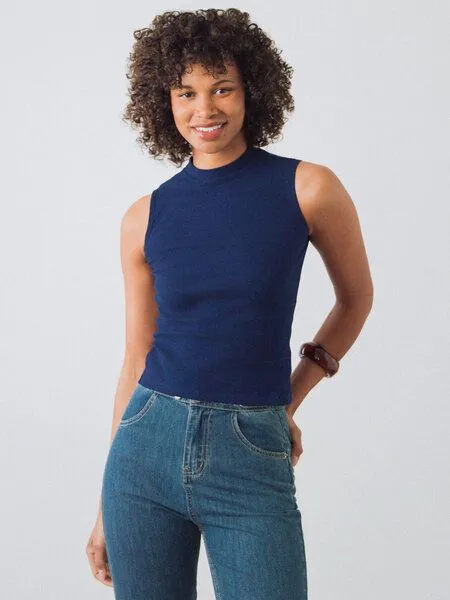 Honest Basics Honest Basics Damen Mock-Top aus Bio- und recycelter Baumwolle, Atlantik, – Produktbild 2 von 4