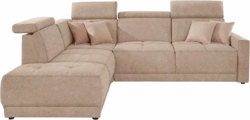 DOMO collection Ecksofa Ava, moderne Sitzheftung mit toller Doppelnaht, komfortabel, L-Form, mit Ottomane, inkl. Federkern, wahlweise mit Kopfteilverstellungen, Beige, – Produktbild 3 von 5