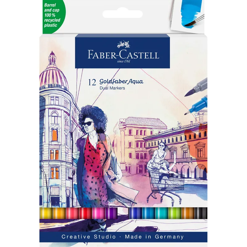 Faber-Castell Faber-Castell Aquarell-Marker Goldfaber Aqua Dual, farbsortiert, 12 Stück – Produktbild 1 von 2